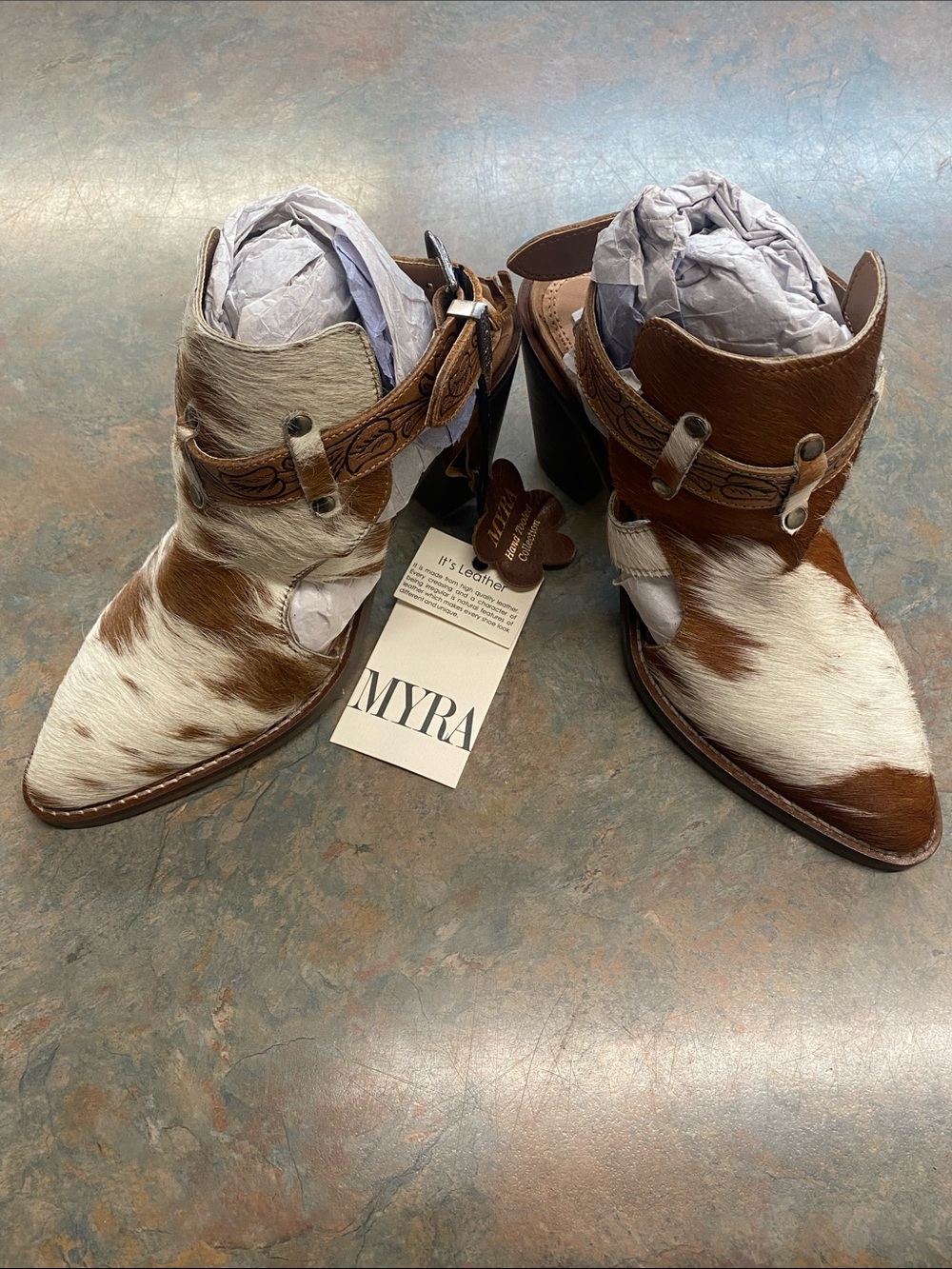 Myra Bag Brown & White Cowhide Cutout Heeled Ankle Boots for Men